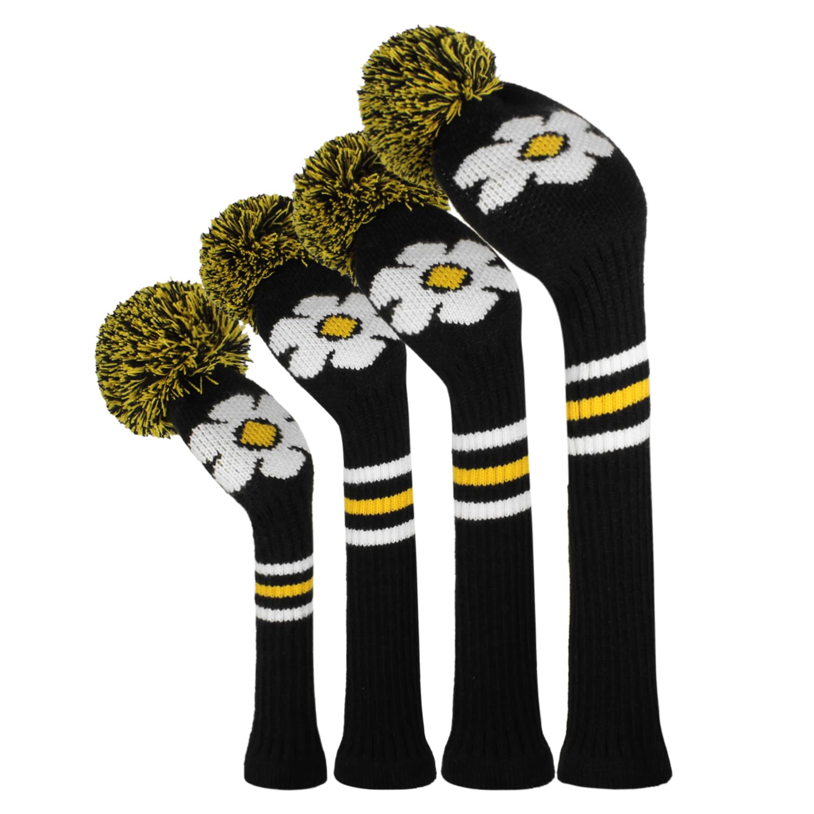 Daisy Pattern Golf Head Covers, Set of 4, Fit Driver (460CC) Fairways hybrid/UT. Soft and Elastic, Keep Club Clean