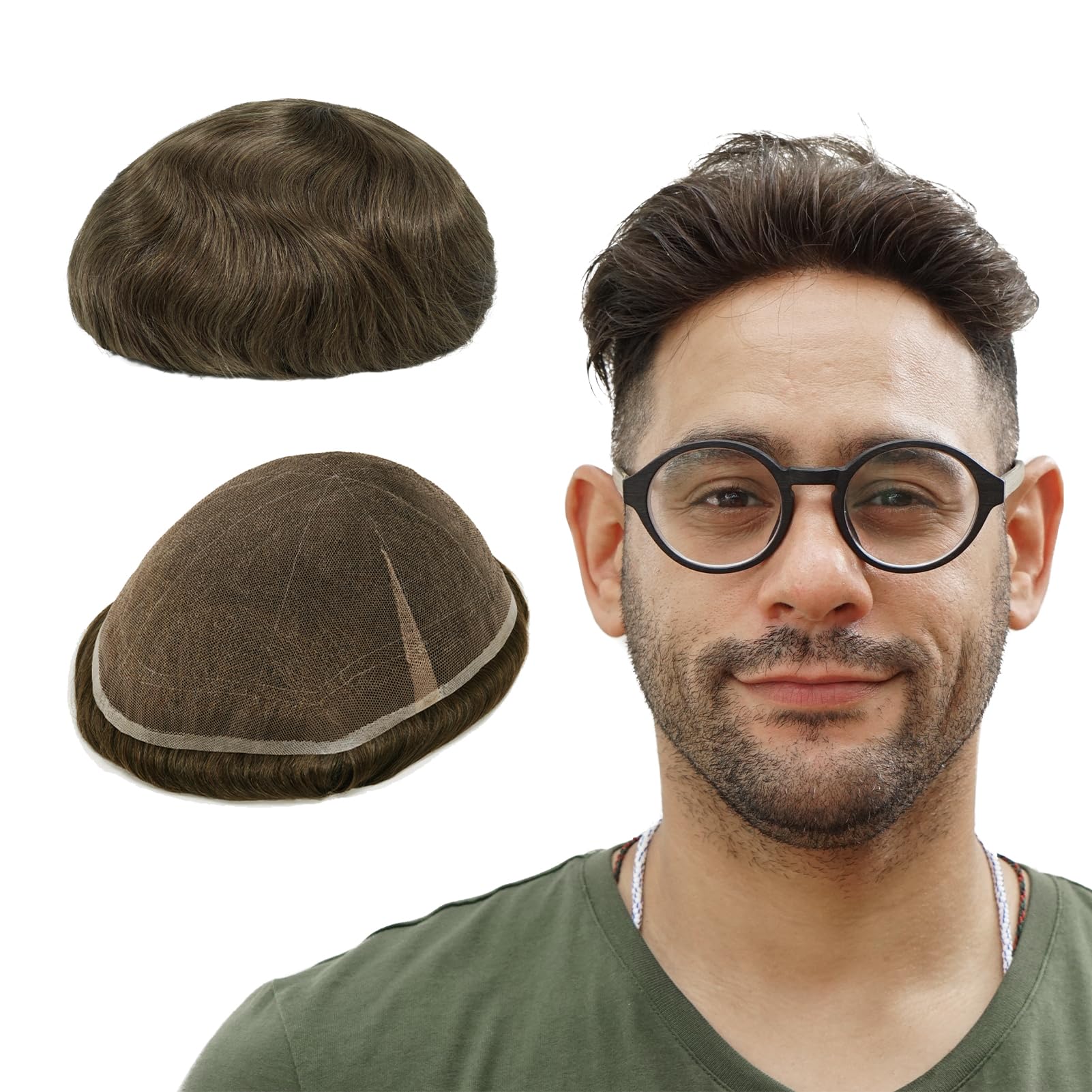 Lordhair Men's Toupee Full French Lace Hair Replacement System, Base Size 8x10 Inch Light Medium Density Hairpiece for Hair Loss Men