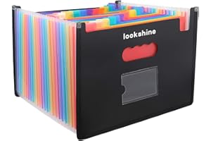 LOOKSHINE 24 Pockets Expanding File Folders,Portable Accordion A4 Expandable File Organizer, Large Capacity Multicolour Stand
