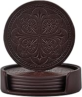 365park Drink Coasters, PU Leather Bar Beer Beverage Coasters for Drinks with Holder, Z006/Coffee, Set of 6