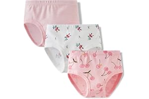 Cotton Underwear for Kids Girls Cherry Stripes Prints Soft Panties 3 Pack