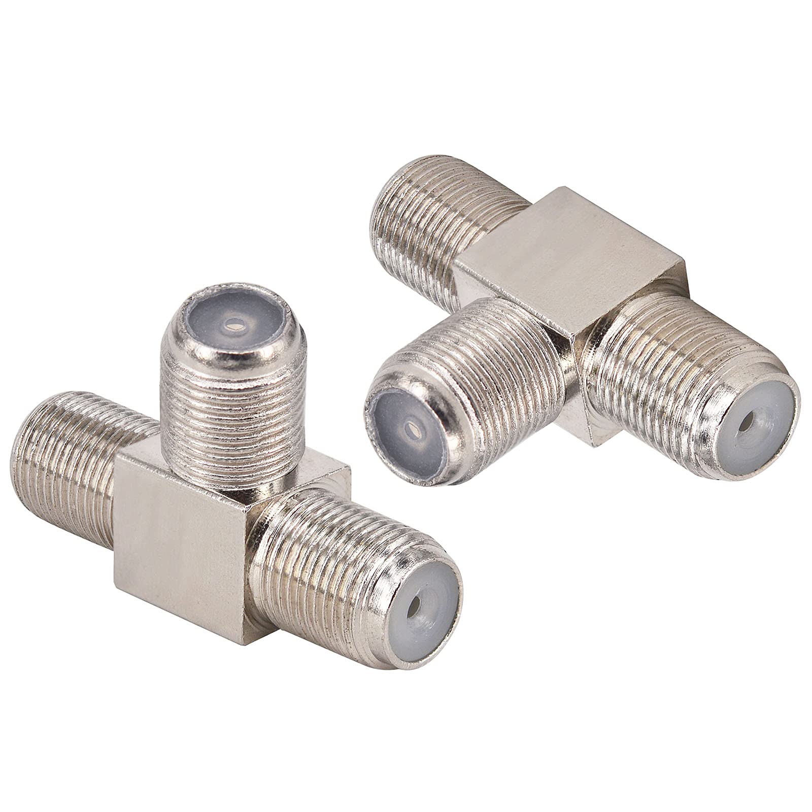 Boobrie F Type Splitter F-Type Plug Coax Cable 3 Way T-Shape F Female to Dual Female Satellite TV Aeria RG6 Coaxial Adapter for Video VCR Antenna TV Cable Satellite Sky DVD and so on Pack of 2