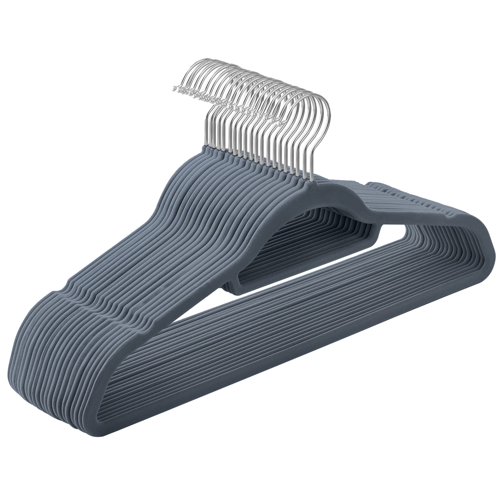 SONGMICS Velvet Hangers, Set of 20 Clothes Coat Hangers, Non-Slip, with Tie Bar and 360° Swivel Hook, Space-Saving, 0.6 cm Thick, 43.5 cm Long, for Dresses Trousers, Light Grey CRF20VX