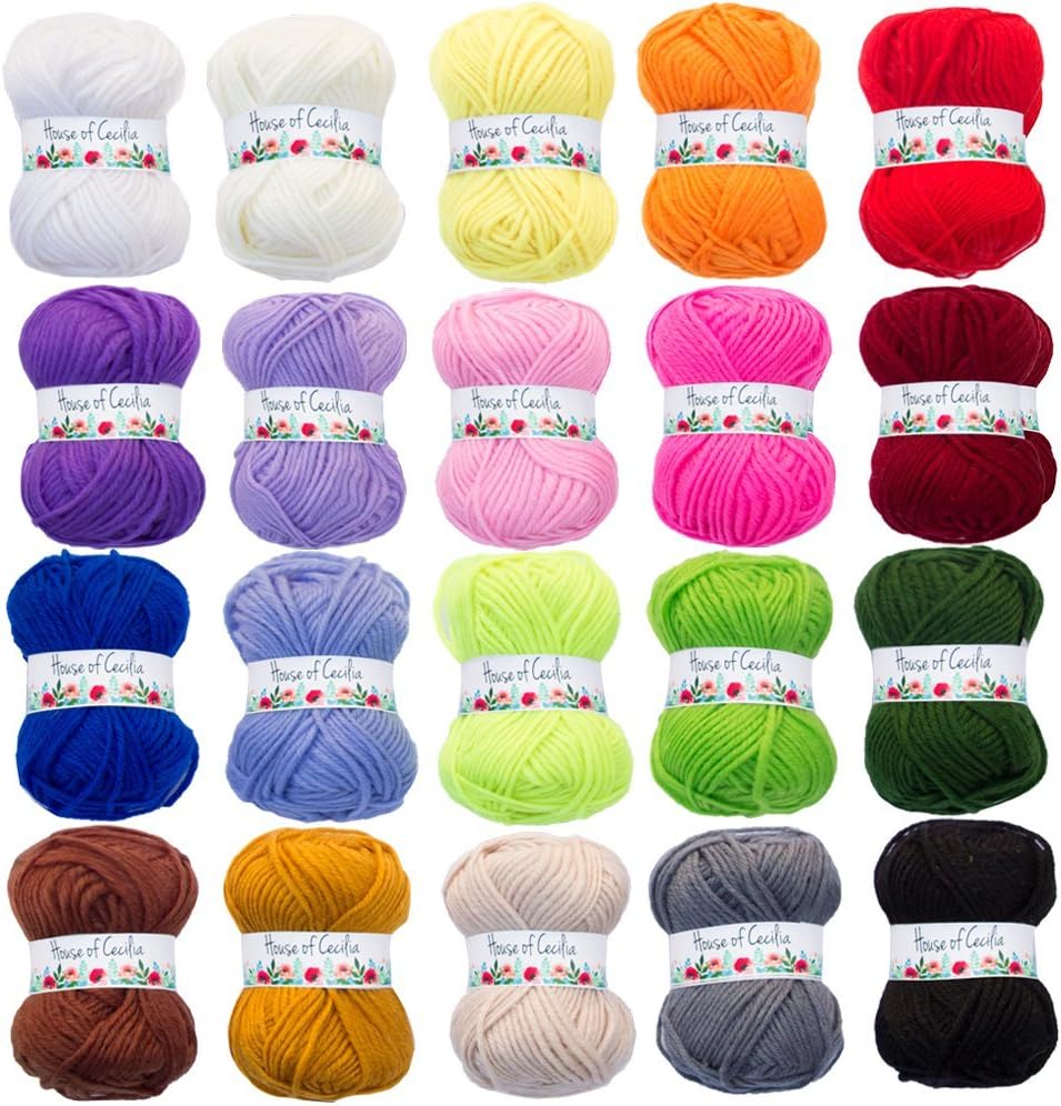 House of Cecilia Bumper Pack 20 x 25g ball assorted - 1500 meters of yarn! Colors as shown- 100% acrylic knitting yarn crochet crafts
