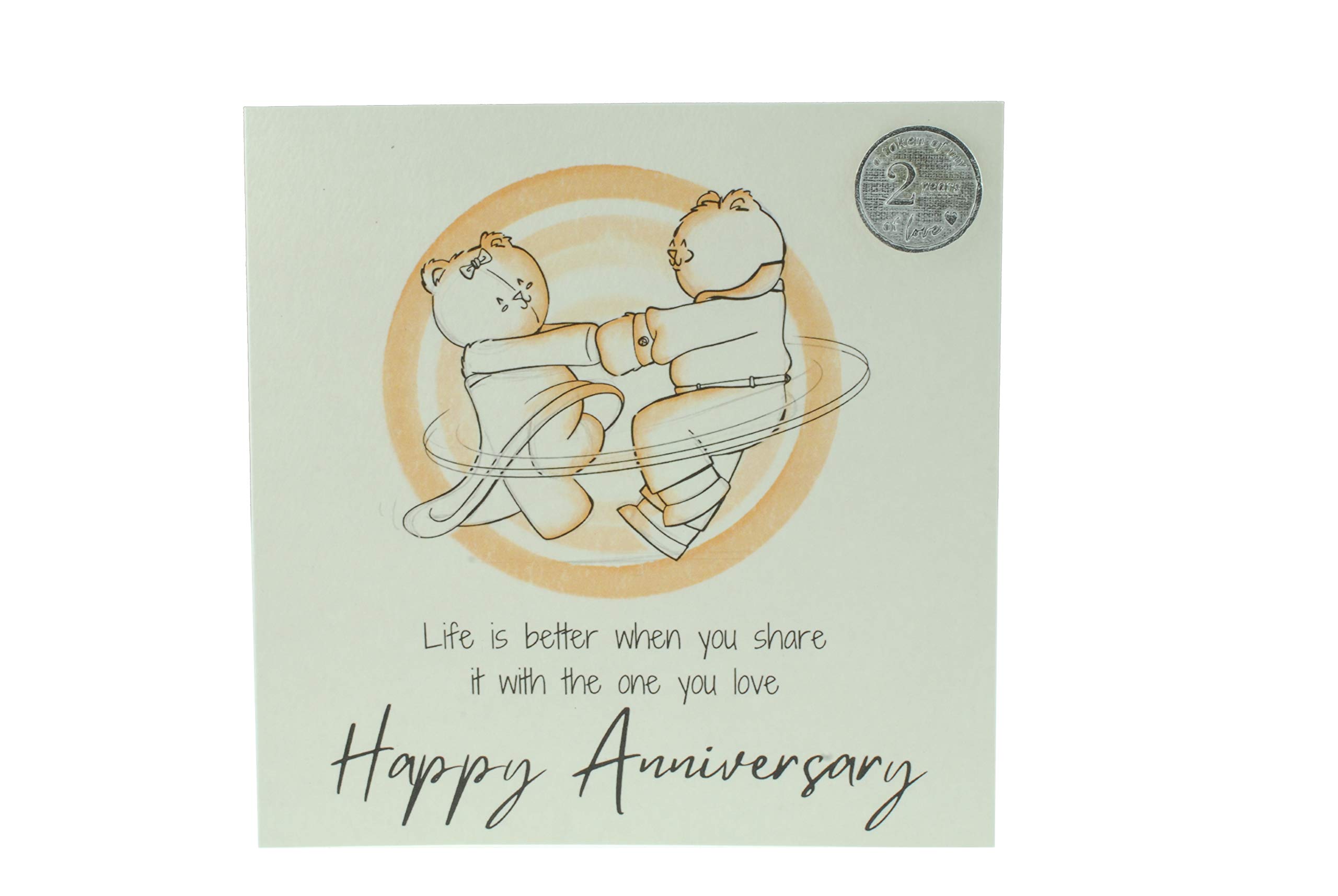 Cute 2nd Wedding Anniversary Card, Dancing Bears – Free Metal 2nd Anniversary Love Token Gift (gc-annidancing02)