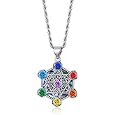 TALYKONG Metatron Cube Necklace Sacred Geometry Seals of Archangel Angel Pendant with 7 Chakra Abalone Shell Necklace Jewelry Gifts for Women Men