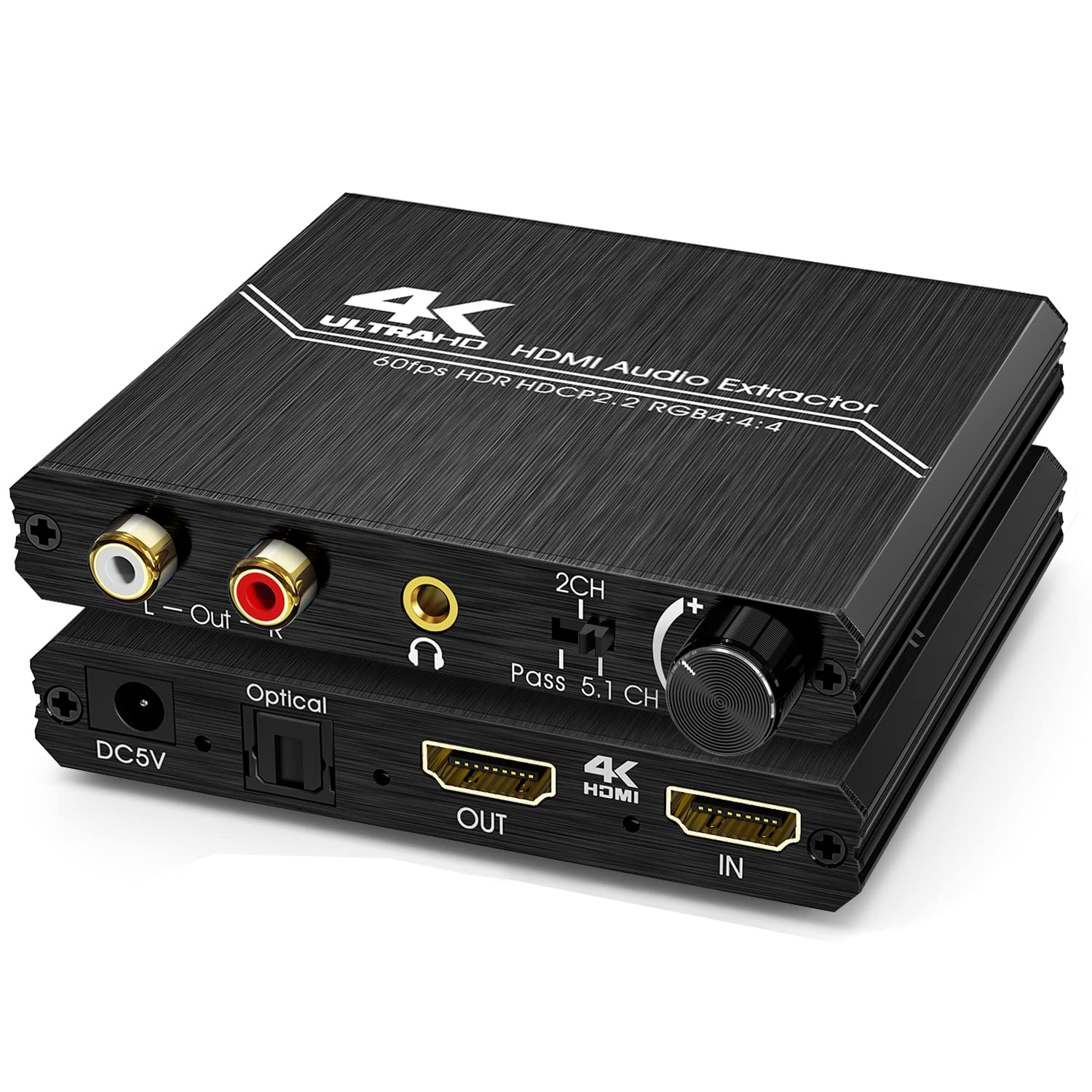 Tendak HDMI Audio Splitter - 4K HDMI to Optical SPDIF 3.5mm AUX Stereo RCA L/R Audio Converter with Volume Control Support 4K@60Hz HDCP 2.2 HDR 3D YUV 4:4:4