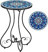 VONLUCE Round Side Table 53cm Tall Mosaic Tile Top Blue Indoor Outdoor view 1