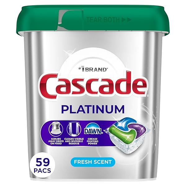 CASCADE PLATINUM DISHWASHER PODS, DISHWASHER DETERGENT, DISH DETERGENT SOAP, FRESH, 59 COUNT