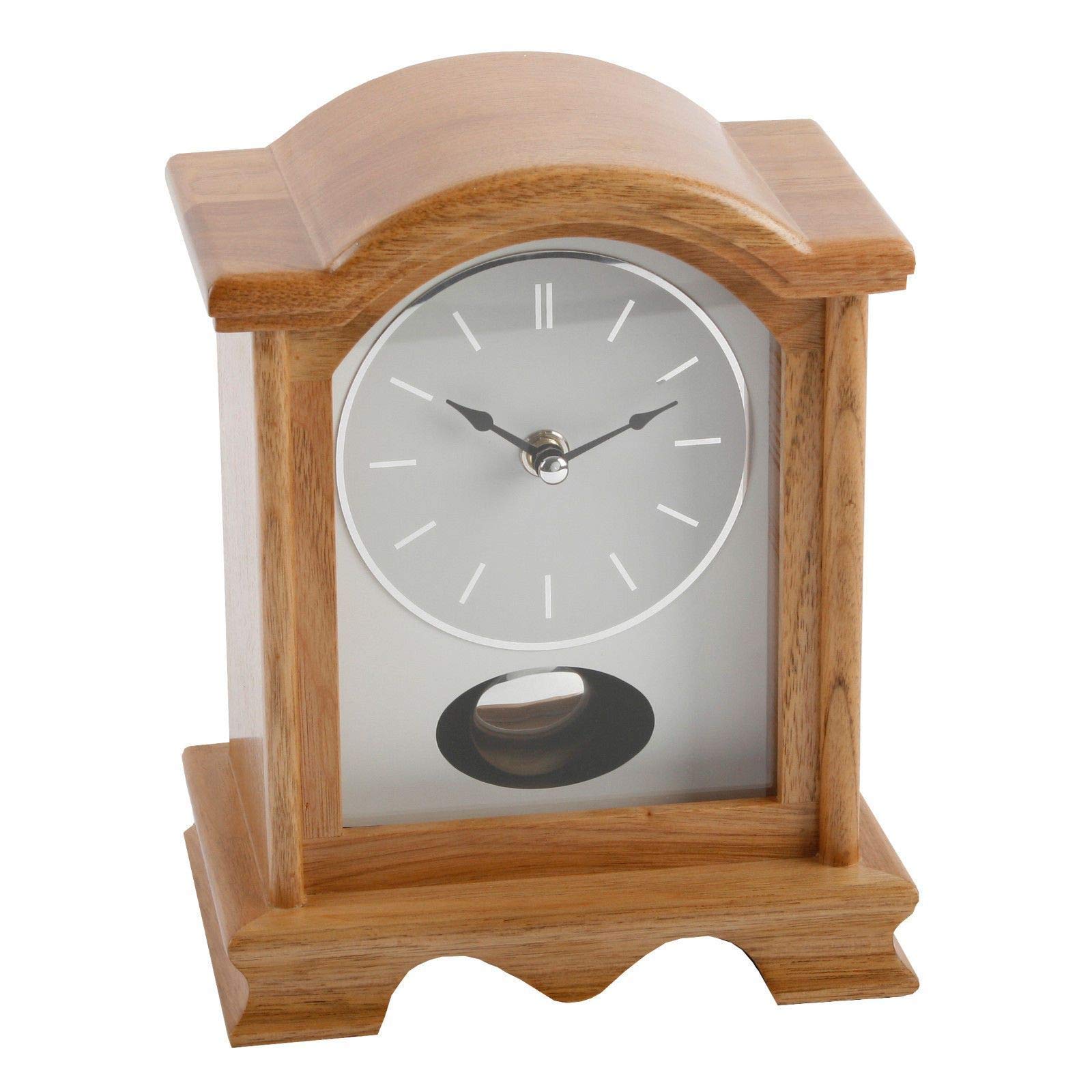 Broken Arch Oak Finish Wooden Mantel Clock with Pendulum