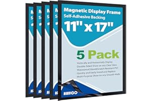 VAIIGO 11"x 17" Self Adhesive Magnetic Sign Holder, Double Sided Window Magnetic Display Frame with Clear PVC and Strong Magnetic for Office/Store/Door/Glass/Refrigerator Display Frame(Black, 5Pack)