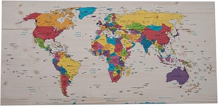 Carte Du Monde B100cm H48cm Impression Sur Bois Amazonfr