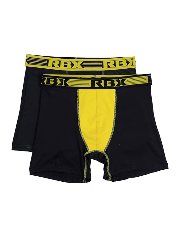 RBX Active Men's 2 Pack Premium Sport Boxer Briefs, Yellow, XLarge at