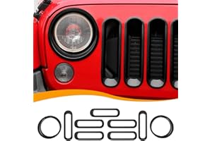 Hoolcar Front Grille Insert Cover & Headlight Bezel Cover Trim Fit for Jeep Wrangler JK JKU 2007-2017, Exterior Accessories, Black