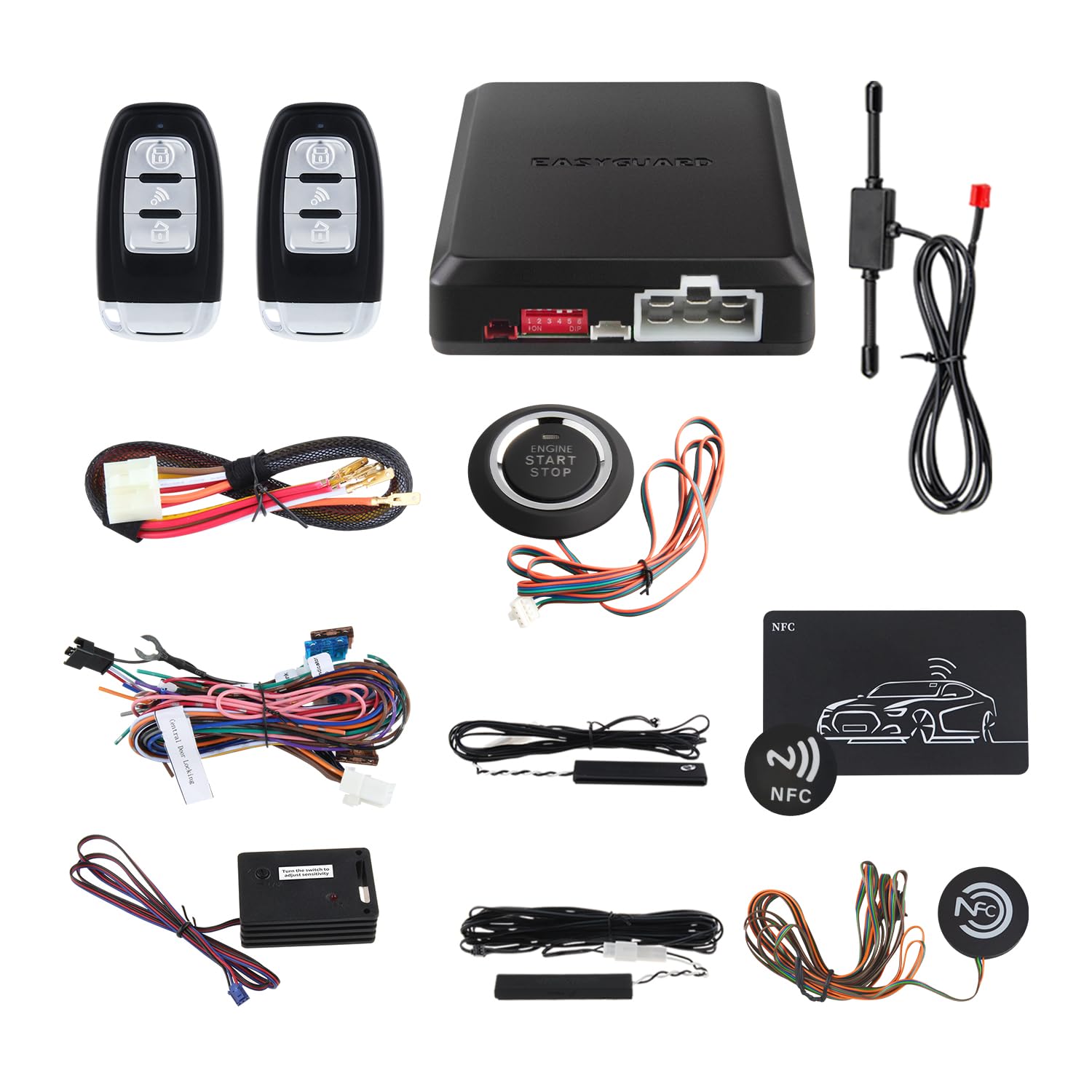 EASYGUARD EC002-NS PKE Passive Keyless Entry Car Alarm System Remote Start Starter Push Start Stop Button Touch Password Entry Shock sensor alarm