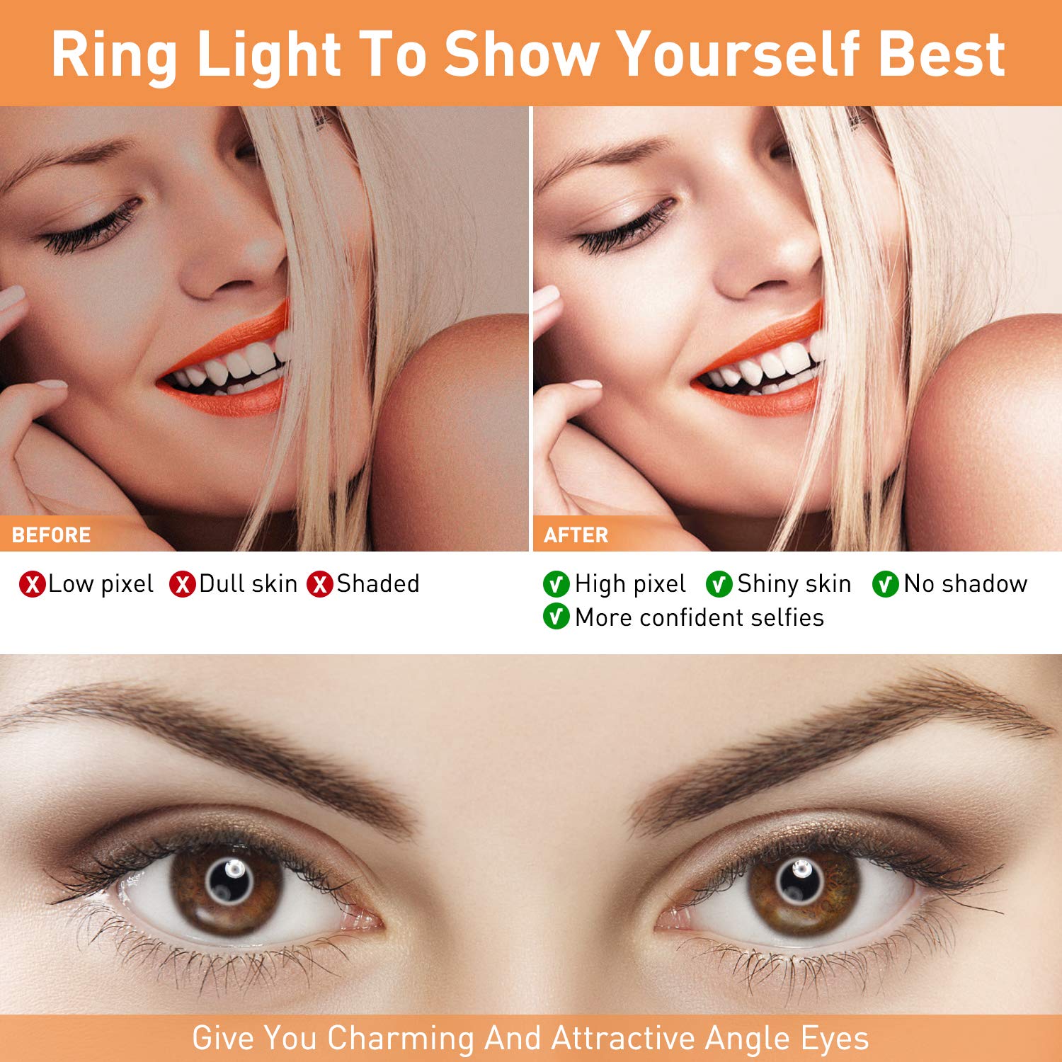10” Ring Light LED Desktop Selfie Ring Light USB LED Desk Camera Ringlight 3 Colors Light with Tripod Stand iPhone Cell Phone Holder for Photography Makeup Live Streaming