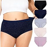 wmnkfei Womens Cotton Underwear Ladies Panties Plus Size XL-6XL Mid Waist Briefs 5-Pack Bow Point Print Underpants for Woman