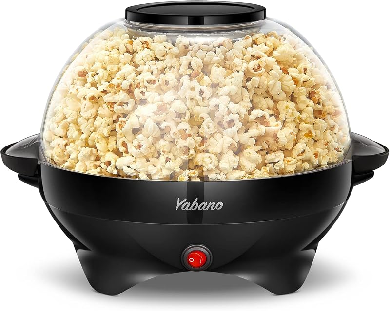 Yabano Popcorn Maker 5L 800W Nonstick Plate Electric Stirring Quick-Heat Black