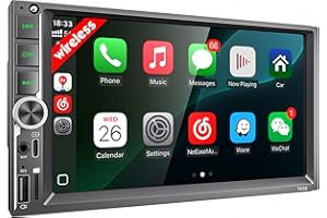 HYOJUM 7'' Double Din Car Stereo with Upgraded Wireless Apple Carplay & Android Auto, 240W Powerful Sound, Bluetooth Handsfree, RDS/FM/AM Reiceiver, USB Type-C Charge/AUX/TF Full Ports, Touchscreen Radio