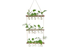 XXXFLOWER Wall Hanging Propagation Station with Wooden Stand 5 Bulb Vase 3 Tiered Planters Wall Terrarium for Home Office Plant Hanger Flower Vases Wall Decor(Brown)