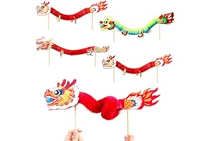 JUESMOS 4 Pack Chinese Paper Dragon Decoration 3D Chinese New Year Paper Dragon Hanging Garland Crafts Handheld Chinese Paper Dragon Toys for Kids Lunar New Year Party Favors