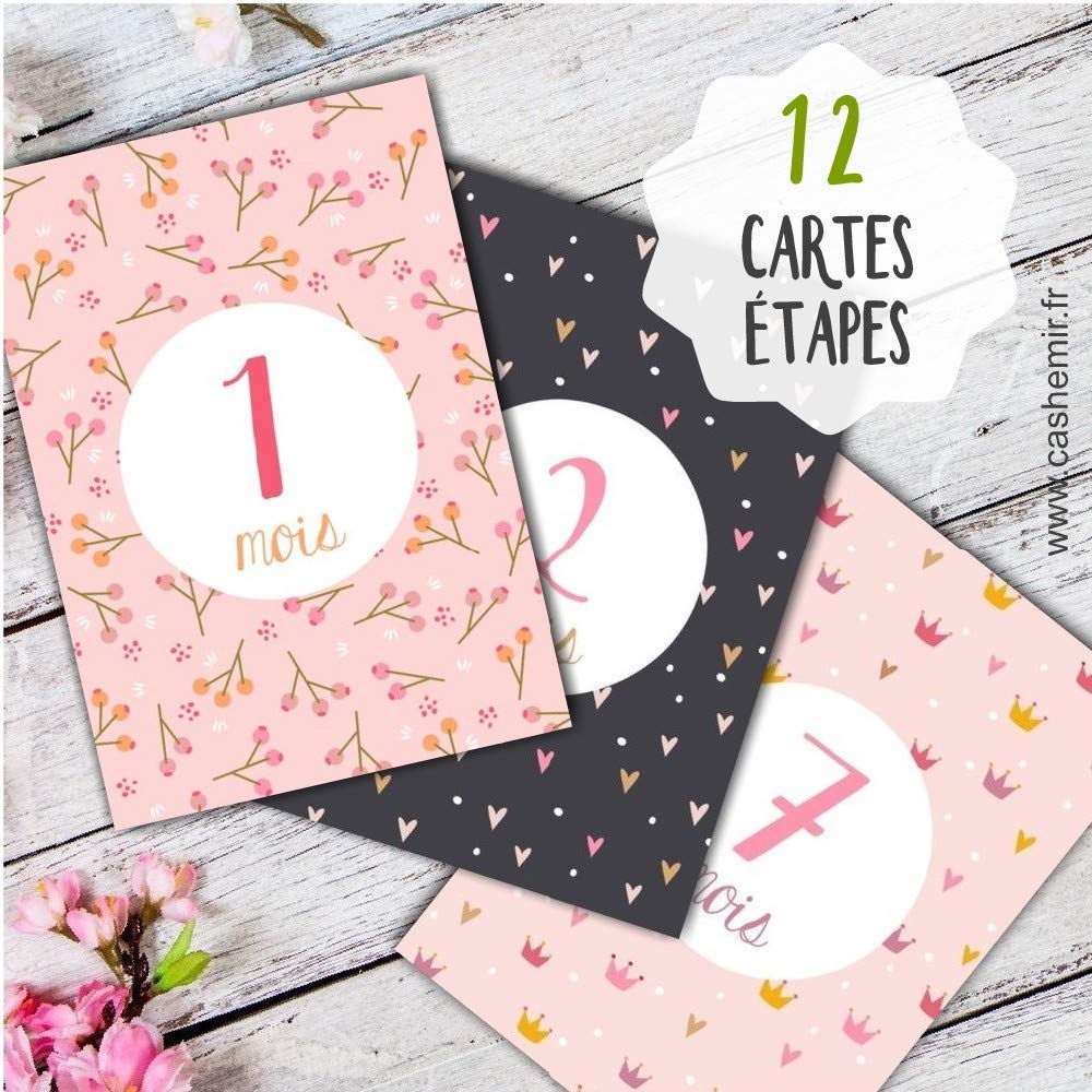 Lot De 12 Cartes En Papier Haut De Gamme Carte Etape Fille 12 Mois De Bebe Cartes A Photographier Mes 12 Premiers Mois Cartes Etapes Bebe Premiere Annee De Bebe Cadeaux Et