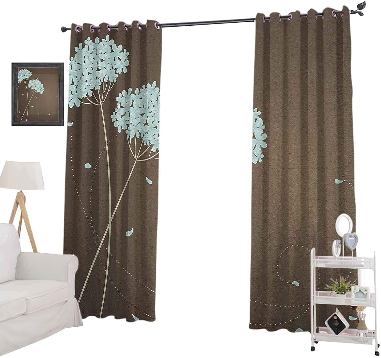 YUAZHOQI Brown and Blue Blackout Curtains for BedroomFloral Design with