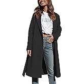 Majdan Women's Notch Lapel Wool Blend Coat Mid Long Winter Overcoat Oversized Peacoat Belted Long Jacket