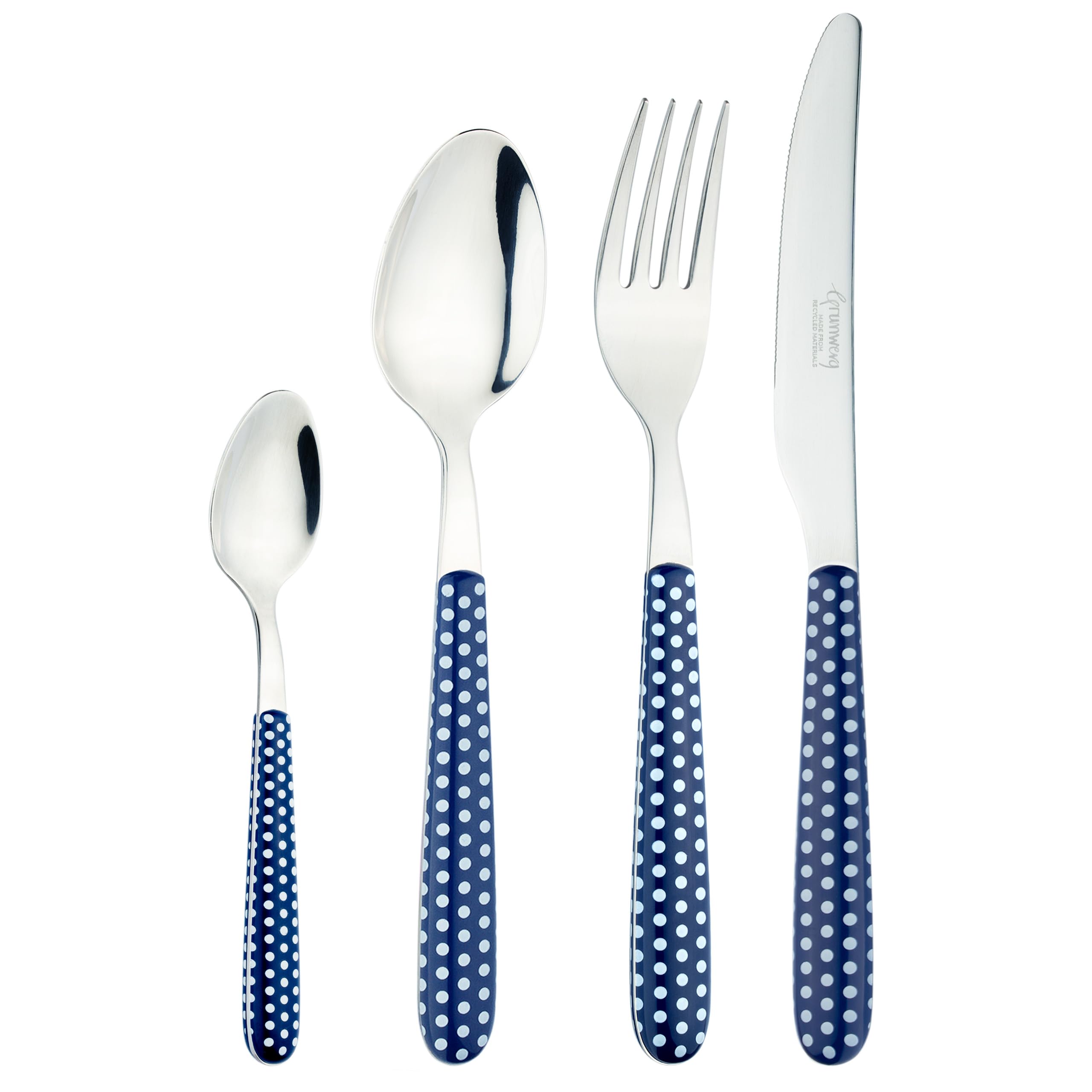 Grunwerg Greenworks 24 Piece Boxed Cutlery Set, Recycled Plastic, Eco-Friendly, Polka Dot