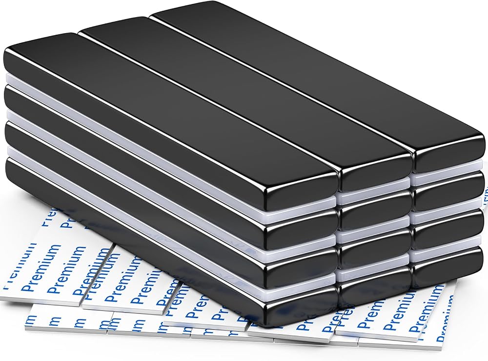 FINDMAG 12 Pack Strong Neodymium Magnets 60x10x3 mm with Adhesive Bar Magnetic