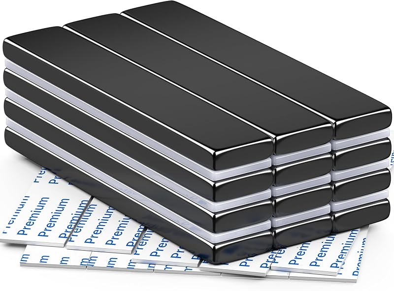 FINDMAG 12 Pack Strong Neodymium Magnets 60x10x3 mm with Adhesive Bar Magnetic