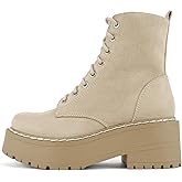 Soda FLING Women Chunky Lug Sole Lace up Fashion Combat Ankle Boot w/Side Zipper