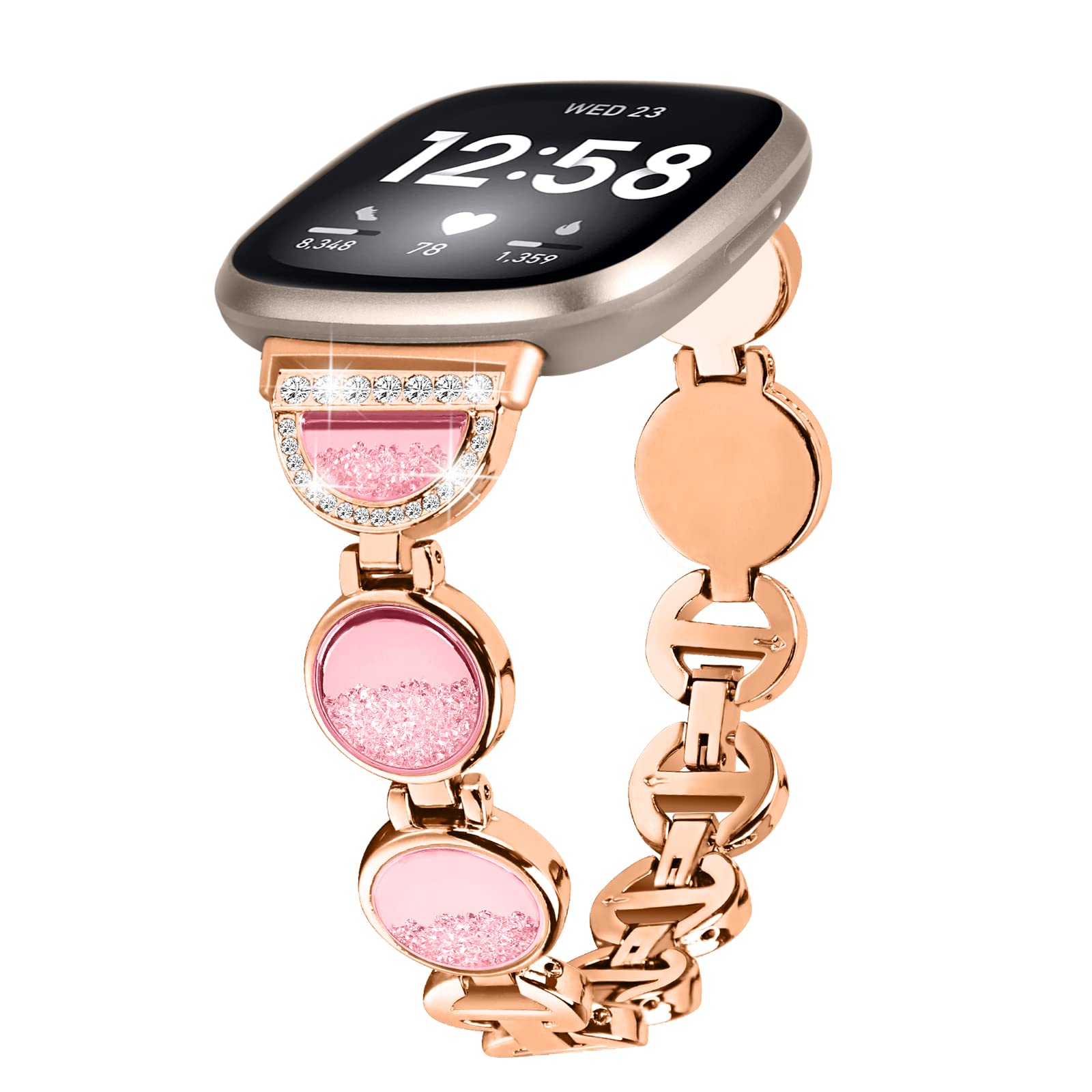 Chofit Straps Compatible with Fitbit Versa 4/Sense 2 Strap, Bling Rhinestone Metal Bracelet Band Replacement Women Wristband for Versa 4/Versa 3 (Rose Gold)