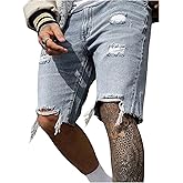 SOLY HUX Men's Ripped Jean Shorts Streetwear Distressed Straight Leg Summer Denim Shorts