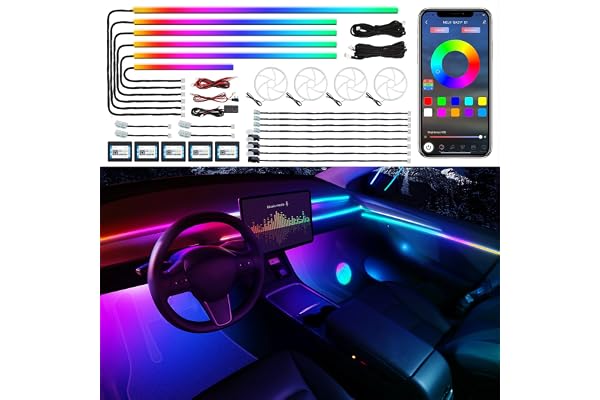 Dreamcolor Acrylic Interior Car LED Strip Light with Wireless APP, RGB 22 in 1 with 175 inches 600 LEDs Fiber Optic Ambient L