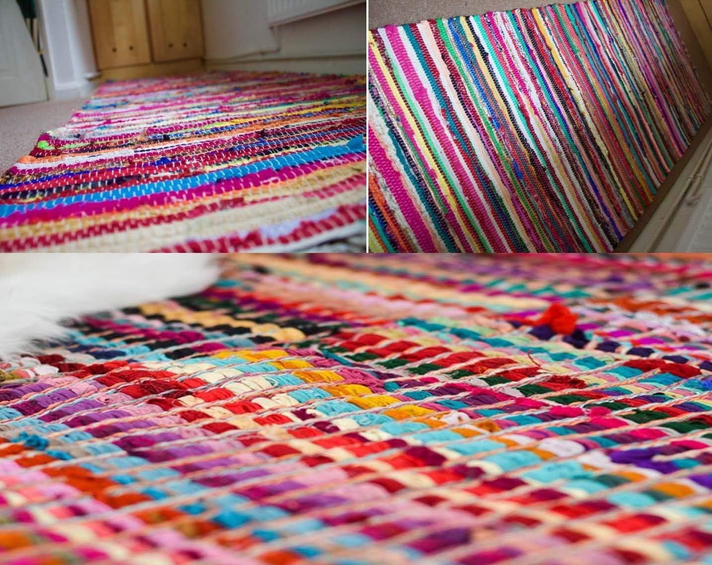 Recycled Mat Cotton Handmade Multi Colored Chindi Area Floor Rag Rug Fair Trade (60x90cm)