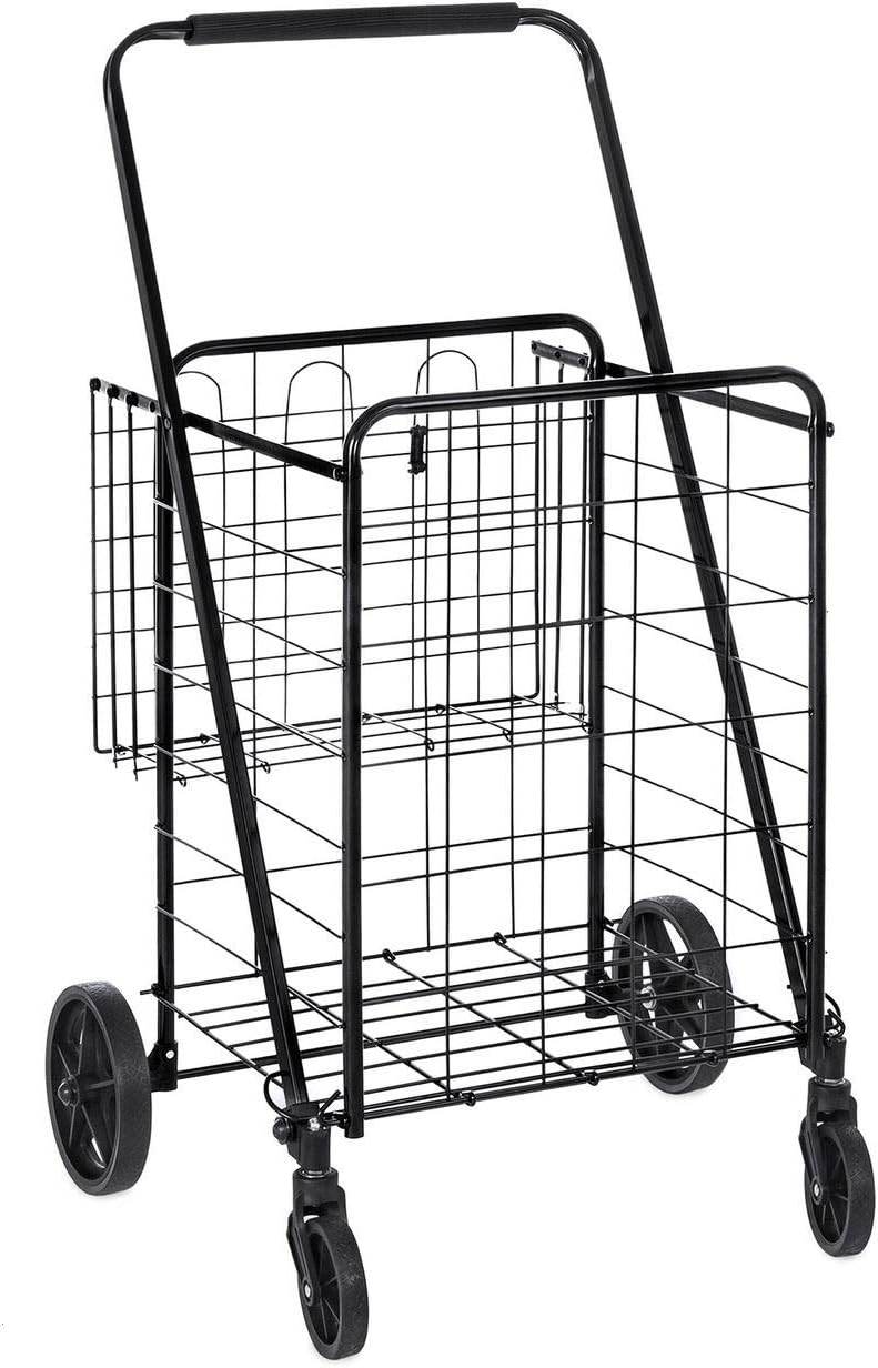 Rolling Mobile Folding Utility Cart With 2 Baskets Swivel