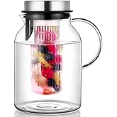 Glass Water Pitcher, Fruit Infuser Pitcher with Removable Lid, High Heat Resistance Infusion Carafe for Hot/Cold Water, Flavor-Infused Beverage & Iced Tea - 2 Qt
