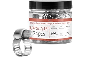 AKIHISA 24 Pack 1/4" - 7/16" Worm Gear Hose Clamps, Adjustable Range 6-12mm 304 Stainless Steel Fuel Line Hose Clamps for Pipe, Plumbing, Automotive and Mechanical Application