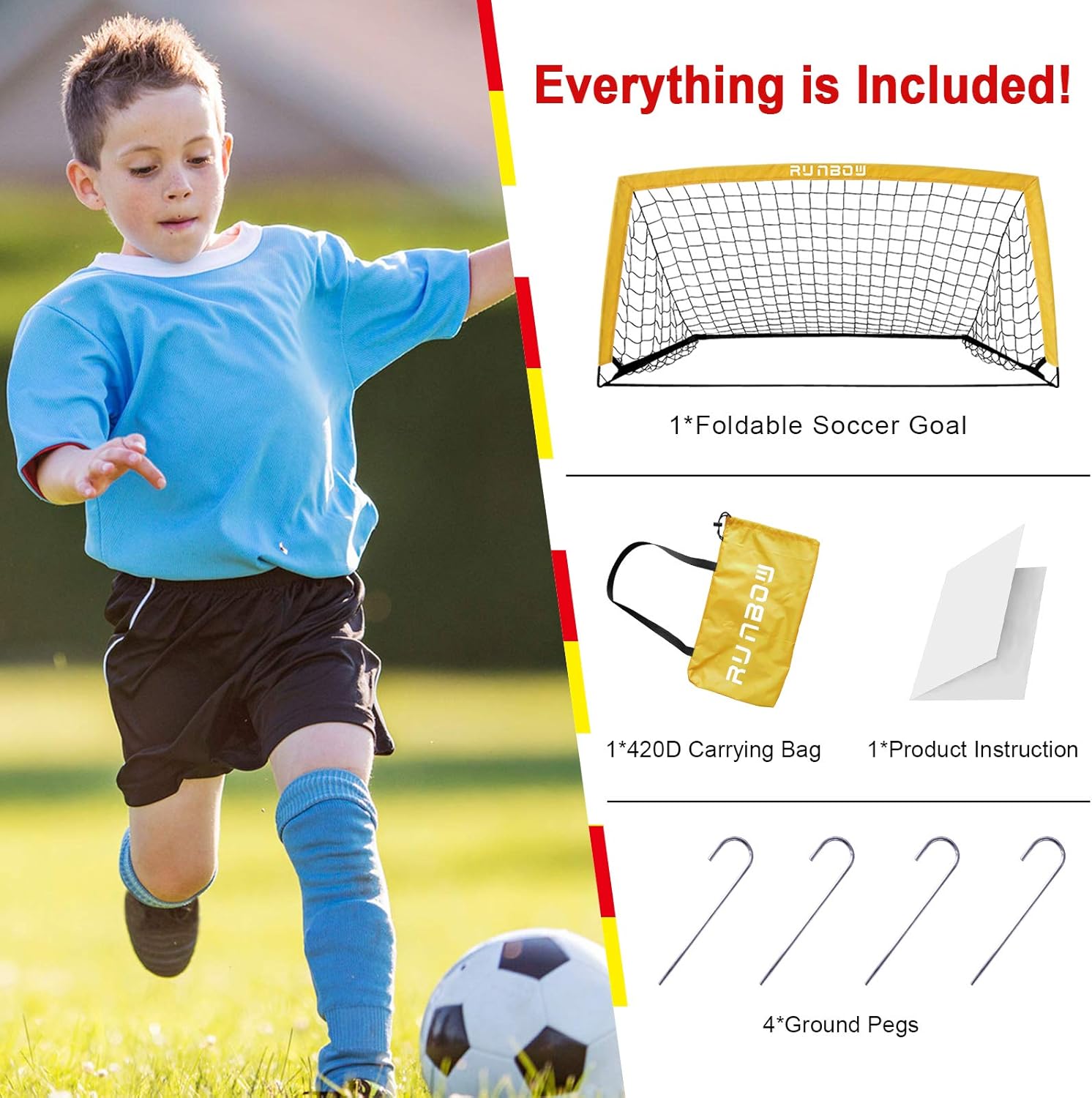 RUNBOW 6'6''X 3'3'' Portable Kids Soccer Goals for Backyard Practice Soccer Nets with Carry Bag, 1 Pack (Yellow, 6'6''X 3'3'') : Sports & Outdoors