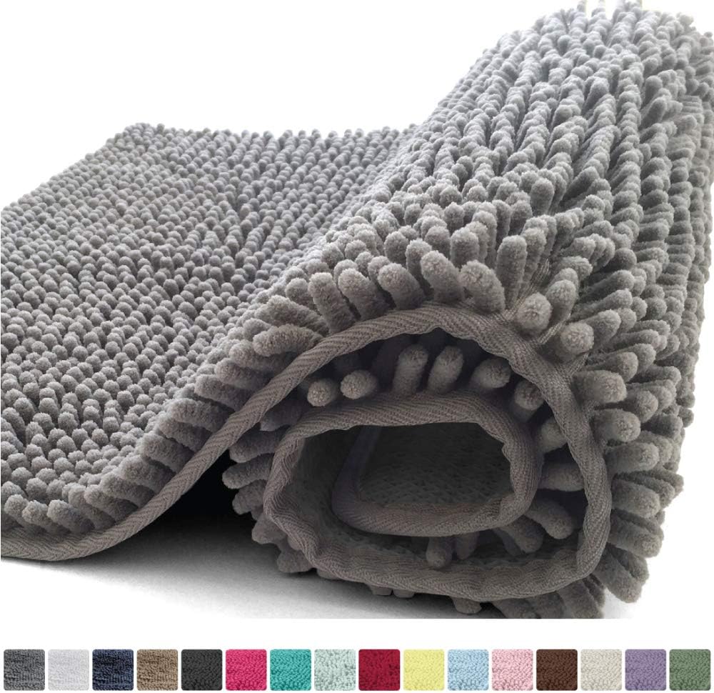 Kangaroo Plush Luxury Chenille Bath Rug, 60x24, Extra Soft and Absorbent Shaggy Bathroom Mat Rugs, Strong Underside, Plush Washable Carpet Mats for Kids Tub, Shower, Bathtub and Bath Room, Gray: Home & Kitchen