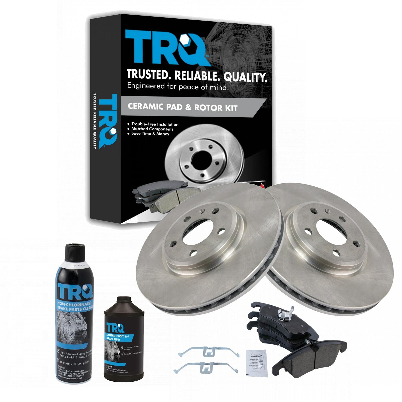 TRQ Front Brake Pad & Rotor Kit Brake Chemical Kit Brake Pads Brake Rotor Ceramic Compatible with 2009-2011 Audi A4 A4 Quattro 2010-2011 A5 A5 Quattro Q5 Image