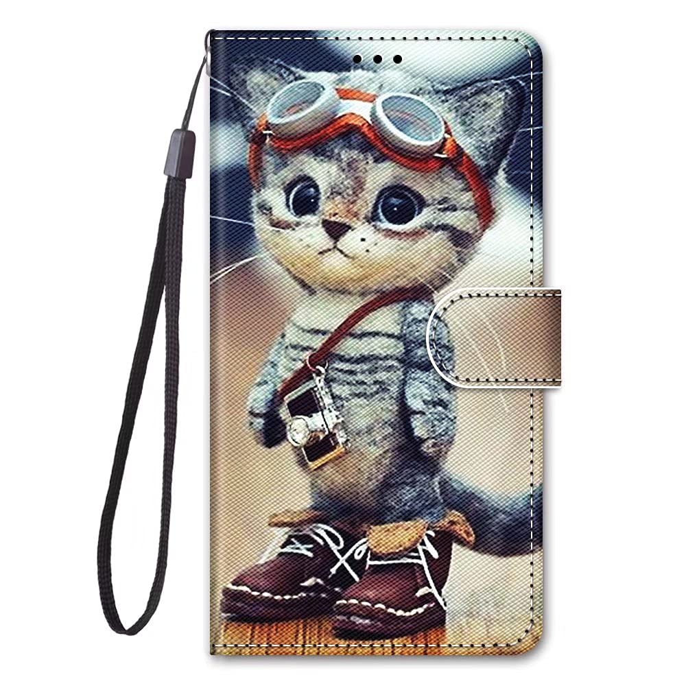 Dfjhure for Oppo A16 / A16S / A54S Case Leather Flip Wallet Phone Case Cover Silicone Shockproof Bumper Cover Stand View Cover with Card Slots Case For Oppo A16 / A16S / A54S- Cat โ image 1