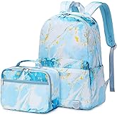 Joyfulife Girls Backpack with Lunch Box Lightweight Marble Backpack for School Primary Elementary Bookbags Set