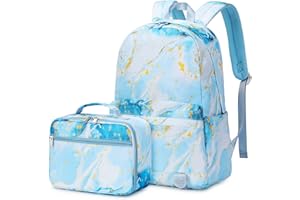 Joyfulife Girls Backpack with Lunch Box Lightweight Marble Backpack for School Primary Elementary Bookbags Set