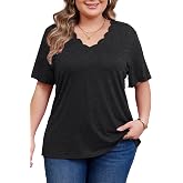 CARROTMOB Women's Plus Size Curved V Neck Short Sleeve Loose Fit Blouse | Plus size casual summer top with lightweight fabric relaxed fit and flattering flowy design for everyday and comfort