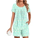 POPYOUNG Womens Pajama Sets Summer Short Sleeves 2 Piece Lounge Sleepwear Ladies Pjs Sets with Pockets