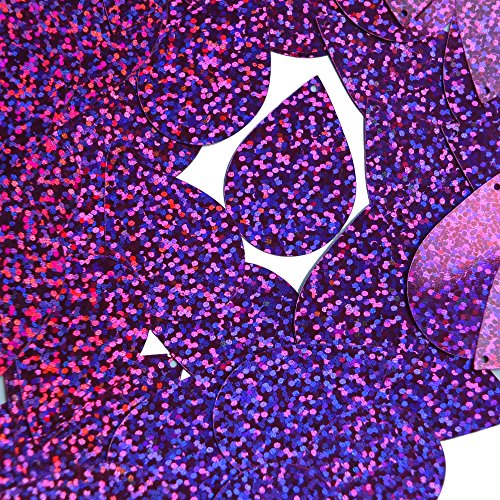 Sequin Tear Drop 1.5 inch Violet Purple Glitter Multi Reflective Hologram Couture Paillettes. Made in USA. For embroidery, costume, embellishment