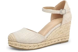 mysoft Women's Platform Espadrille Wedge Sandals Closed Toe Buckle Ankle Strap Comfortable Summer Shoes