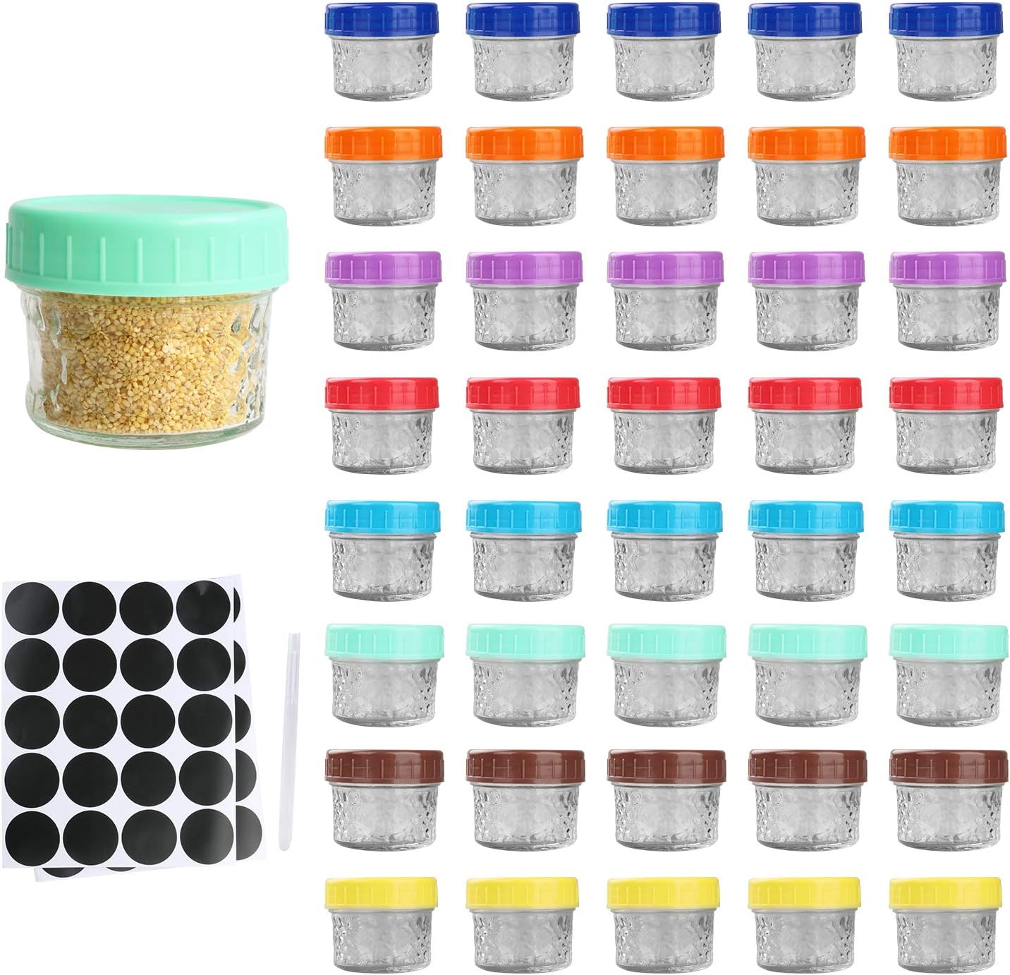 Mason Jar with Lids, Regular Mouth Airtight Jars Perfect for Spices, Honey, Jam, Wedding Favors, Shower Favors and Baby Foods, 4oz and Set of 40pcs
